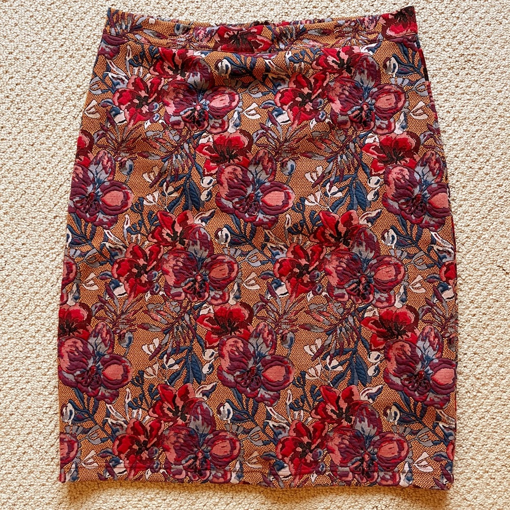 Anthropologie Maeve Floral Knit Jacquard Pencil Skirt with Back Zip